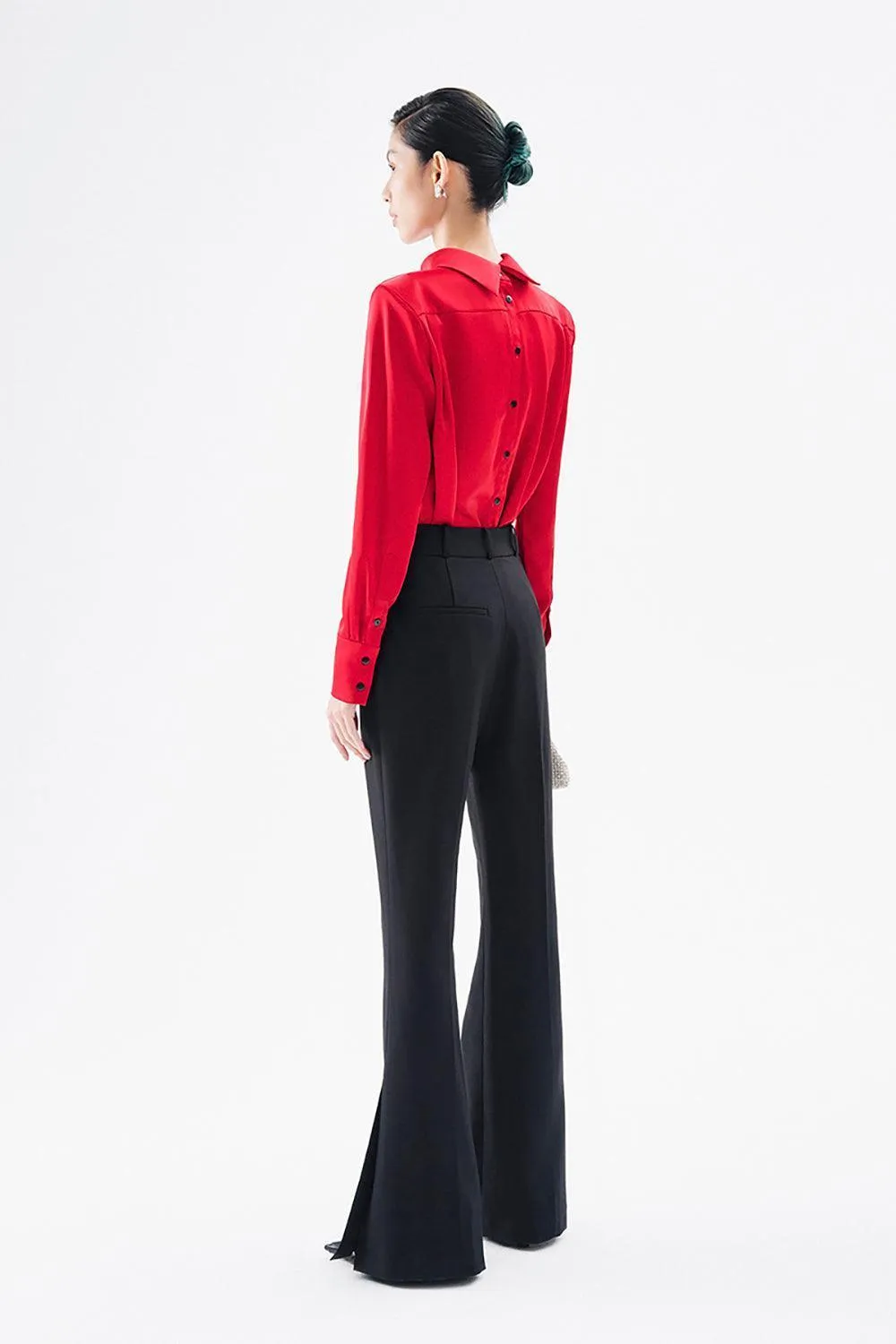 Amelia Fit and Flare Side Slit Twill Pants