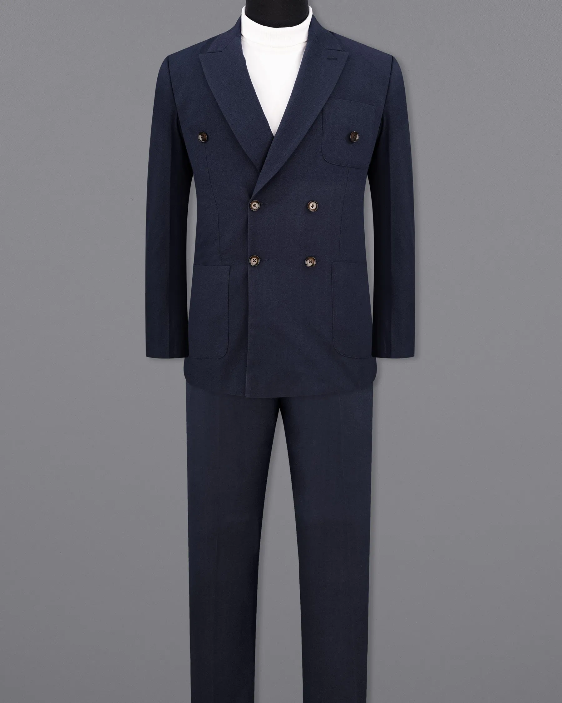 Baltic Navy Blue Wool Rich Double Breasted Sports Suit