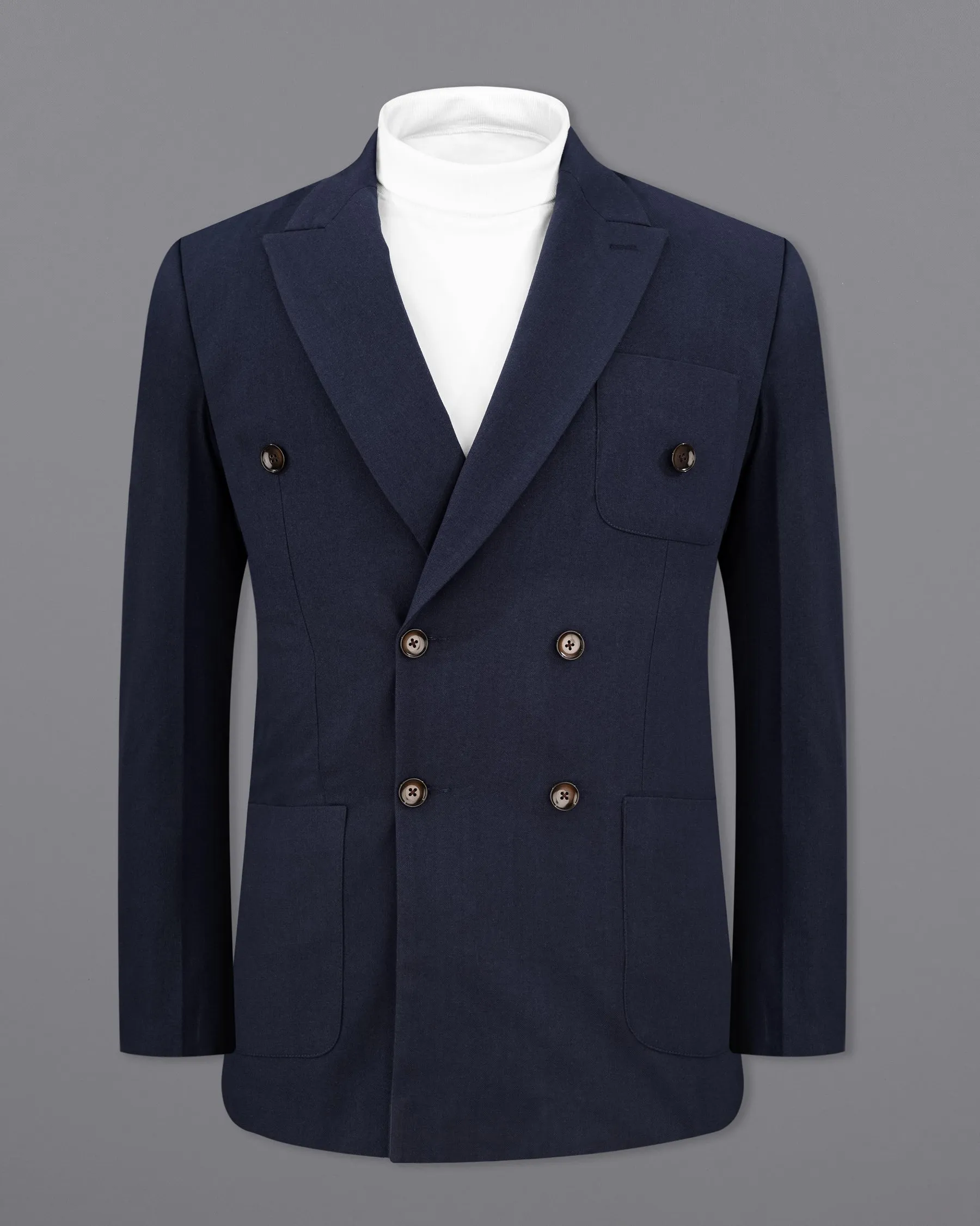 Baltic Navy Blue Wool Rich Double Breasted Sports Suit