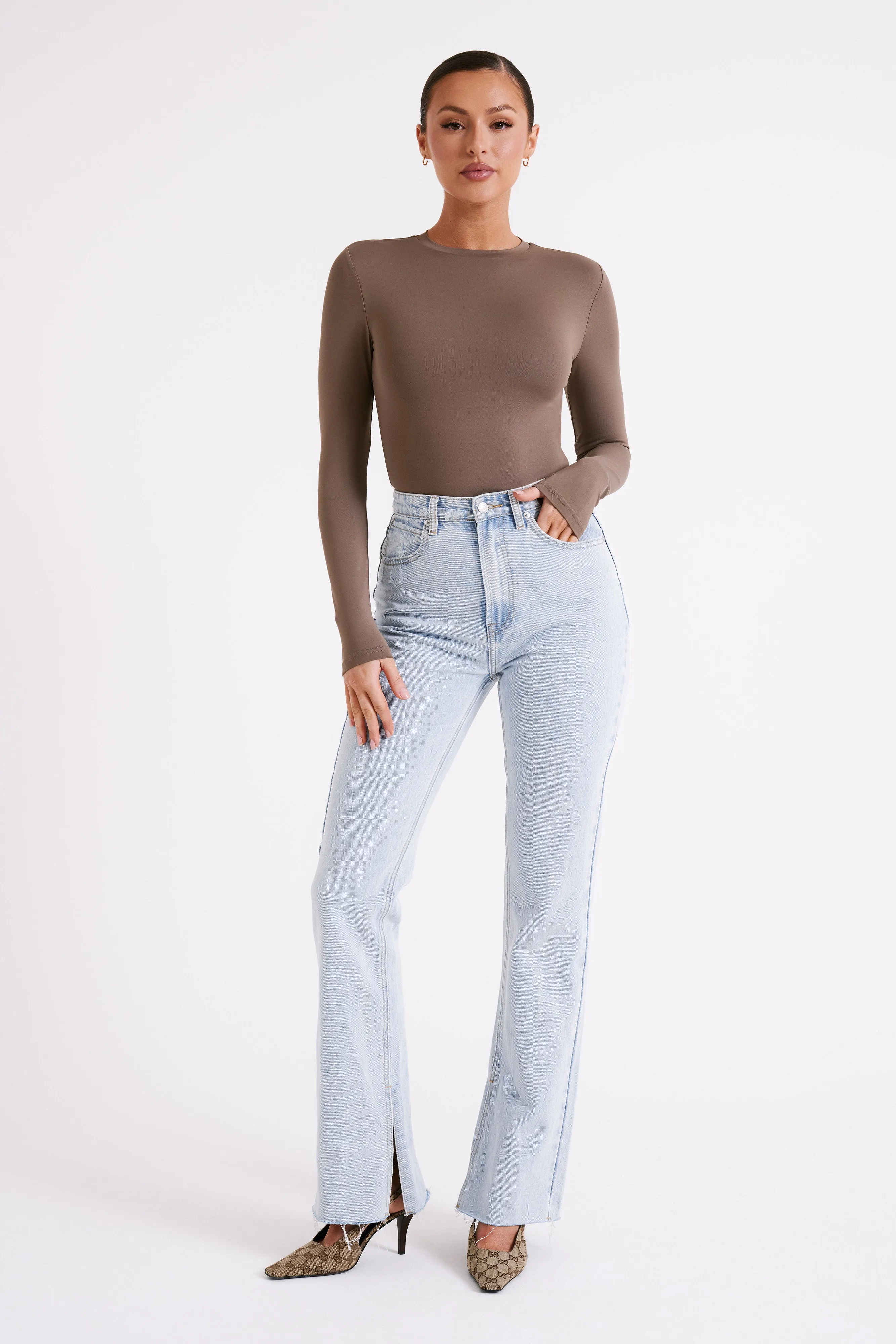 Delilah Long Sleeve Crew Neck Bodysuit - Coco