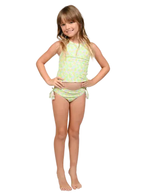 Girl's high neck Tankini and swim pants with side ties.