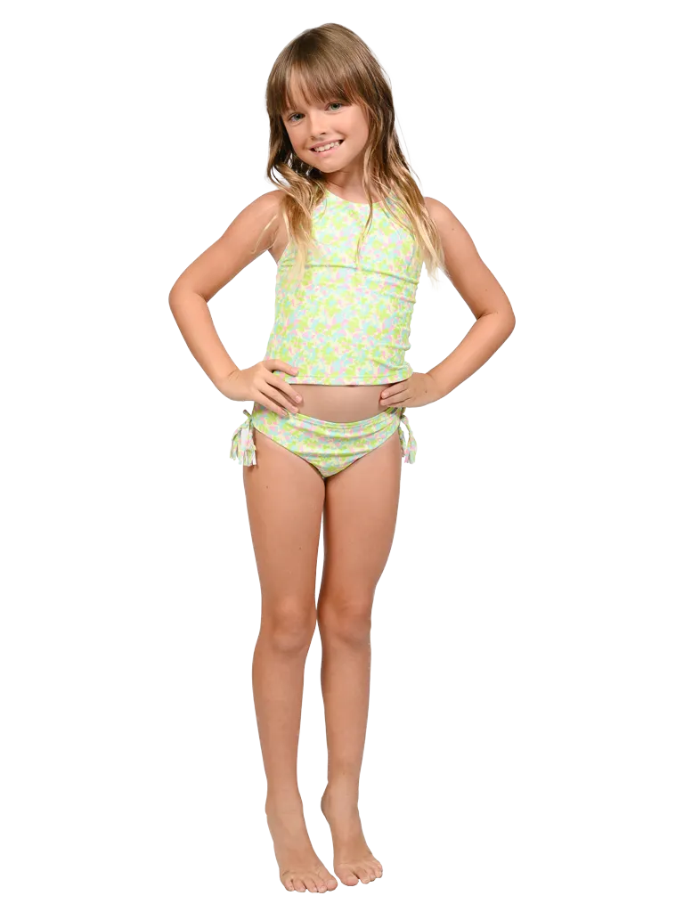 Girl's high neck Tankini and swim pants with side ties.