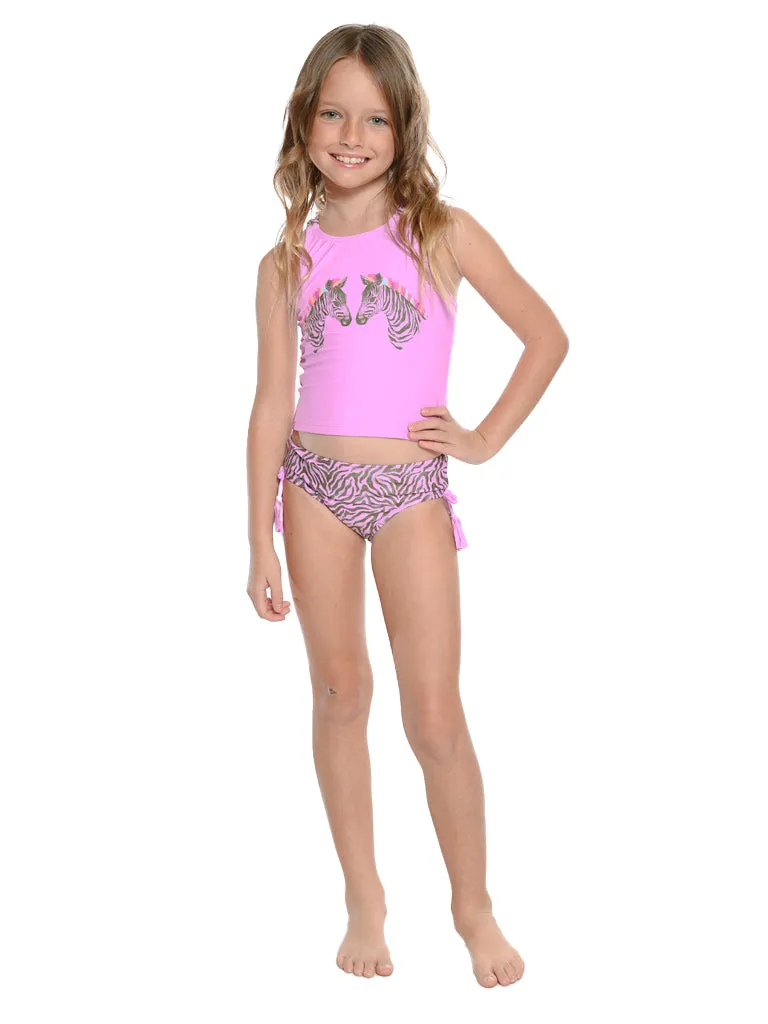 Girl's high neck Tankini and swim pants with side ties.