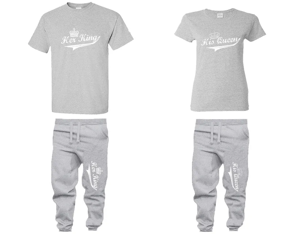 Her King and His Queen Couple Matching Shirts and Jogger Pants, Shirt & Jogger Pants Top & Bottom Matching Set