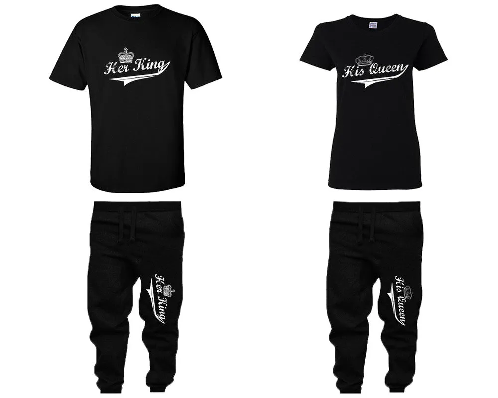 Her King and His Queen Couple Matching Shirts and Jogger Pants, Shirt & Jogger Pants Top & Bottom Matching Set