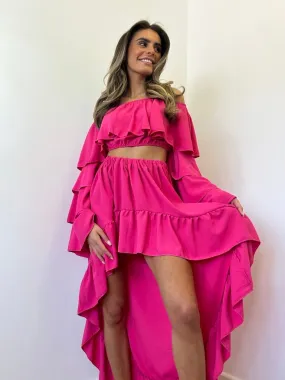 Hot Pink Chiffon Frill Suit