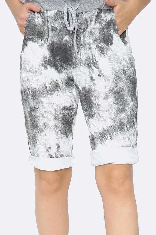 Italian Washed  Tie Dye Print Cropped Pants