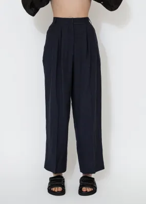 Linen Blend Wide Leg Pants in Navy