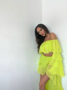 Neon Green Chiffon Frill Suit