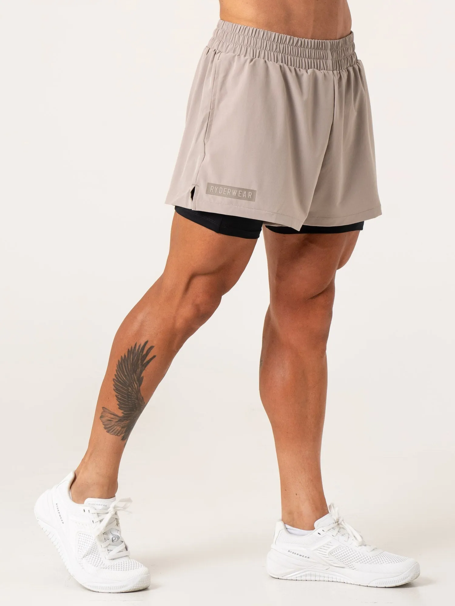 Pursuit 2 In 1 Training Shorts - Taupe